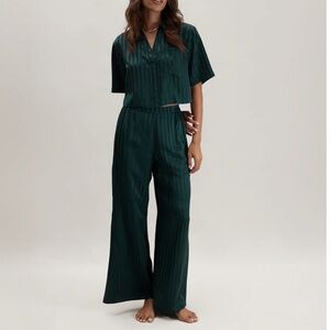 LUNYA BNWT Washable Silk High Rise Pant Set in Dusky Cypress Jacquard Size XS